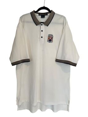 Boast Men's 100% Cotton White Polo Shirt w/ Brown Trim & Embroidered Crest- XL